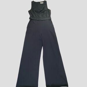Eliza J Black Satin Sheen Beaded Belt Wide Leg Jumpsuit.Sz-12